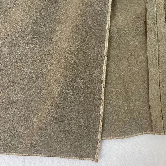 ANJA FLINT Leather Suede Size L Duster Cardigan Tie Up Khaki Neutral Lagenlook - Picture 7 of 13